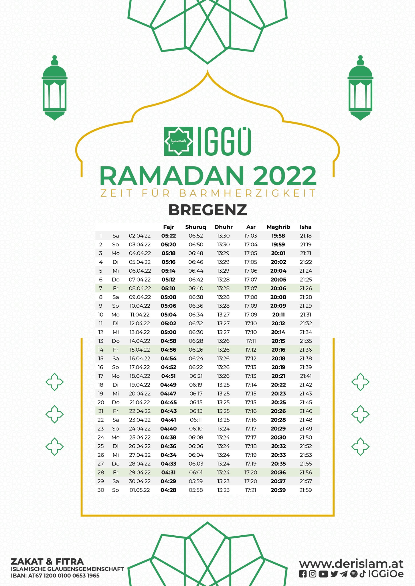 إمساكية رمضان لمدينة برغنز 2022