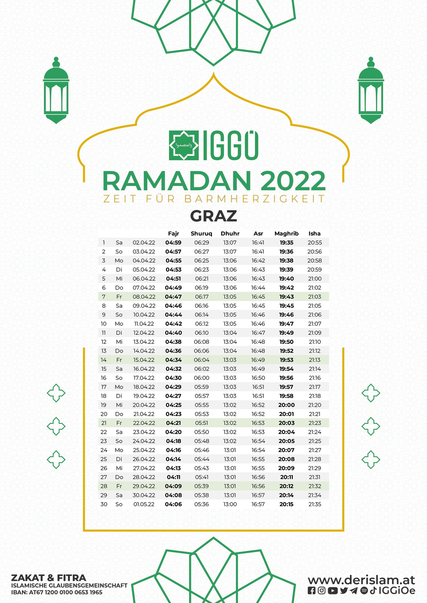 إمساكية رمضان لمدينة غراتس 2022